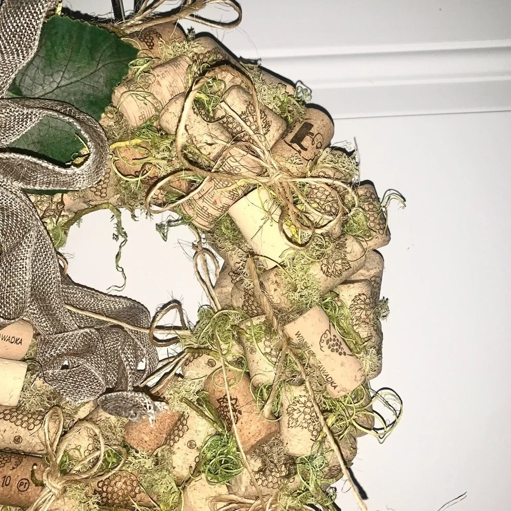 Vintage handmade Wine Cork and grapes Wreath 12”